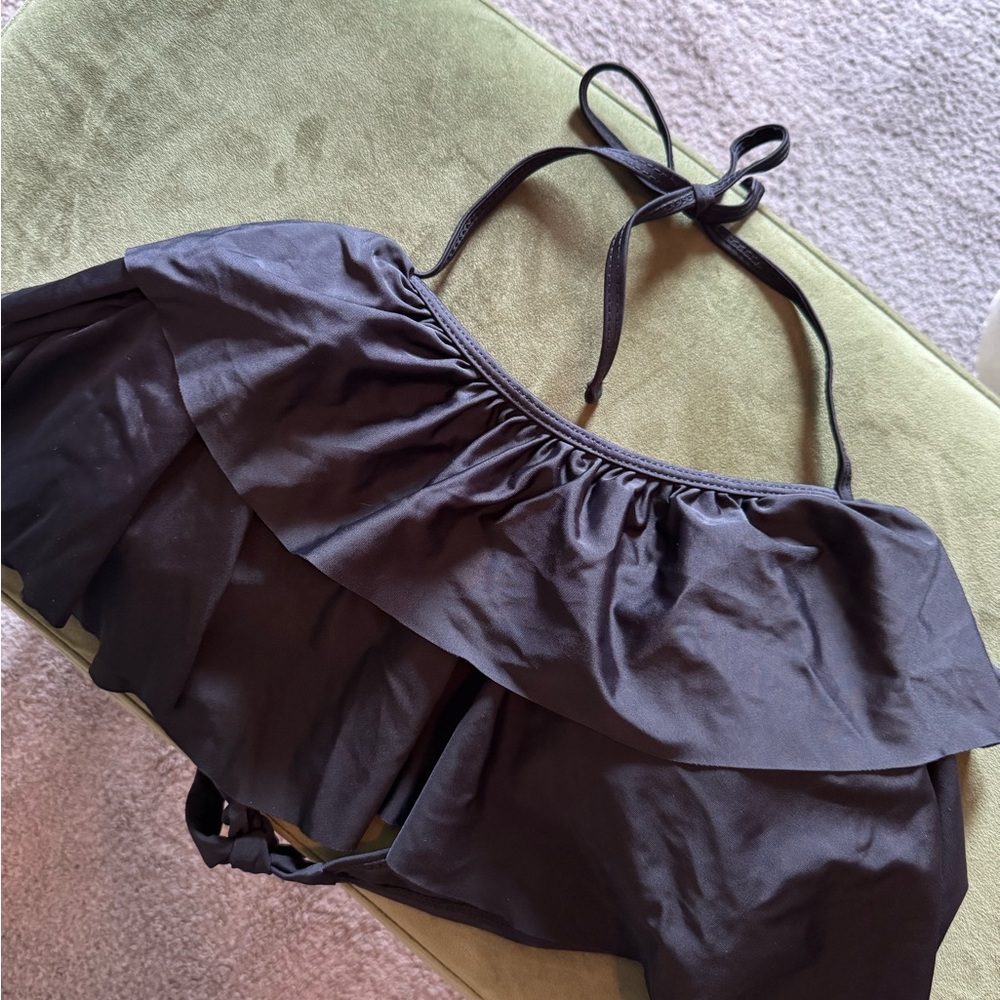 Black Ruffle Halter Swim Top